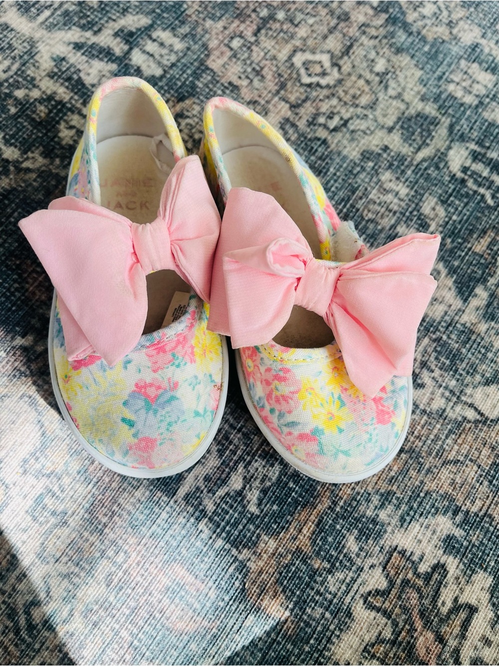 Janie and Jack Kids Floral Slip-On Sneakers with Pink Bow Accents